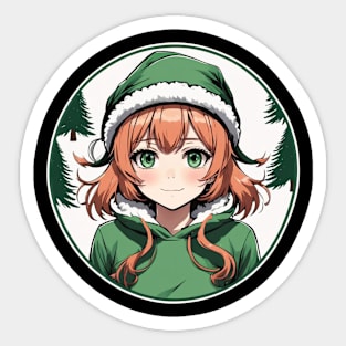 Green eyed waifu wants to celebrate xmas with you Sticker